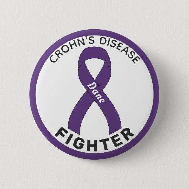 Crohn's Disease Fighter Ribbon White Button (Front)