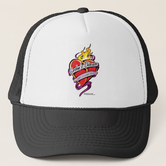 Crohn's Disease Tattoo Heart Trucker Hat (Front)