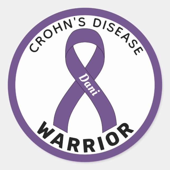 Crohn's Disease Warrior Ribbon White Round Sticker (Front)