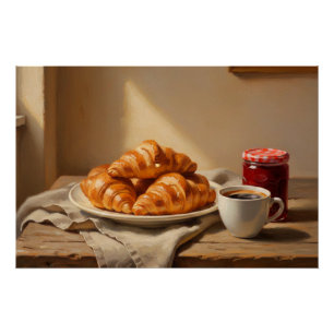 Croissant and Coffee Morning Cosy Café Still Life Poster