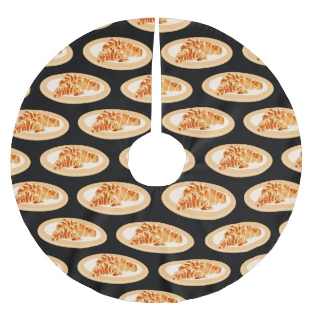 Croissant cartoon illustration brushed polyester tree skirt (Front)