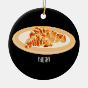 Croissant cartoon illustration ceramic ornament