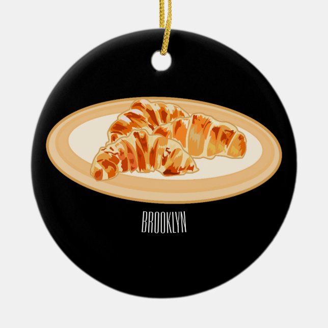 Croissant cartoon illustration ceramic ornament (Front)