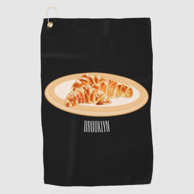 Croissant cartoon illustration golf towel (Front)