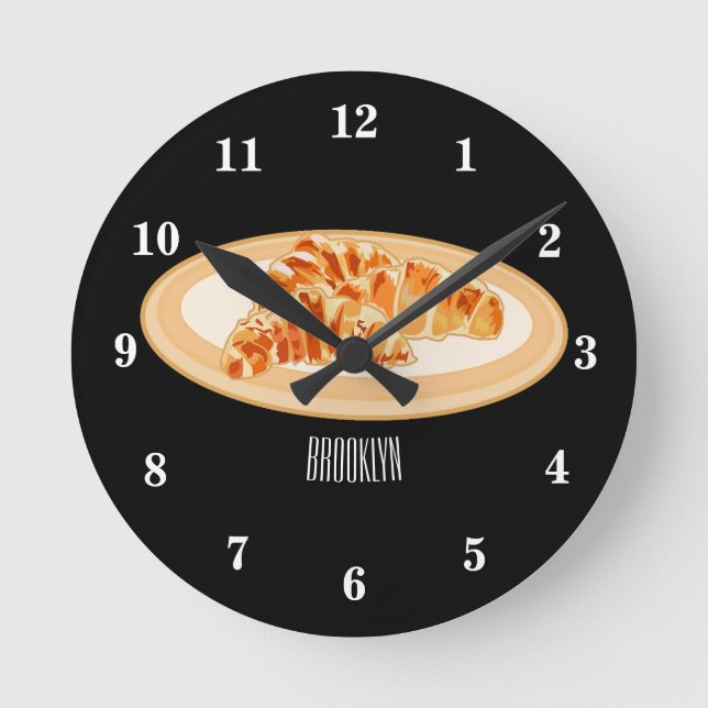 Croissant cartoon illustration round clock (Front)