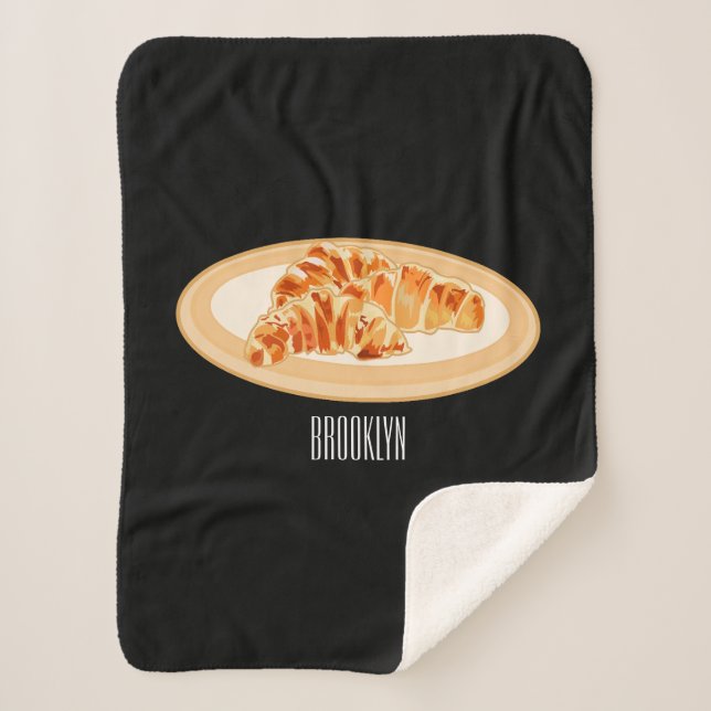 Croissant cartoon illustration sherpa blanket (Front)