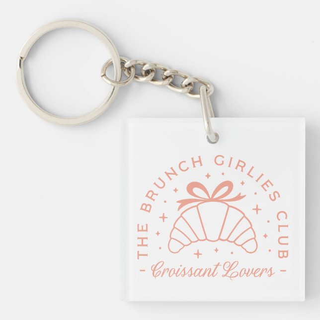 Croissant lovers pink bow aesthetic key ring (Front)