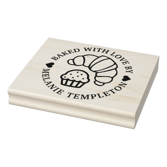 Croissant Muffin Round “Baked With love by” Name Rubber Stamp (Stamp)