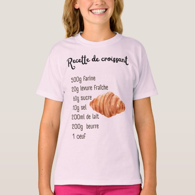 Croissant Pastry Recipe Kids Teens Baking T-Shirt (Front)