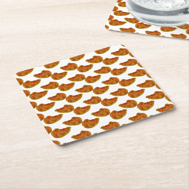 Croissant photo motif pattern square paper coaster (Angled)