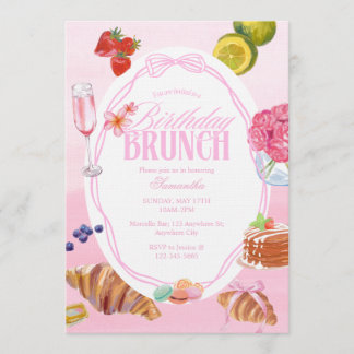Croissant Pink Birthday Brunch  Invitation
