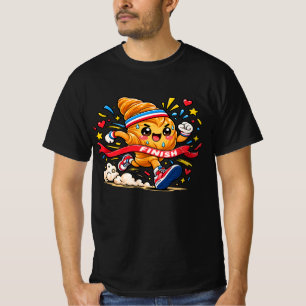 Croissant Runner Cartoon Finish Line Sprint T-Shirt