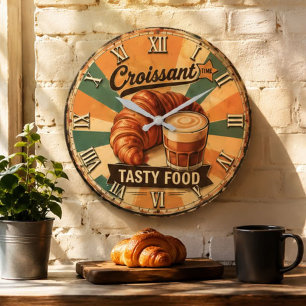 Croissant Time Vintage Kitchen Large Clock