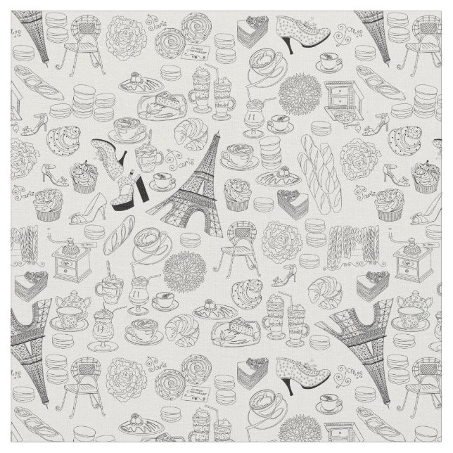 croissants paris france french fashion doodle fabric (Close Up)