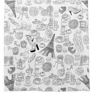 croissants paris france french fashion doodle shower curtain
