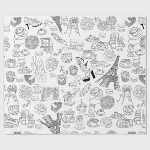 croissants paris france french fashion doodle wrapping paper