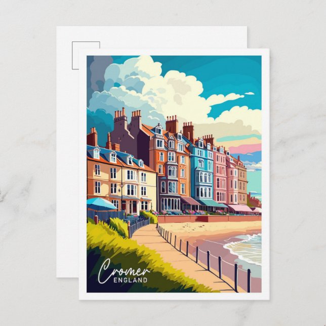 Cromer England Travel Vintage Illustration Postcard (Front/Back)