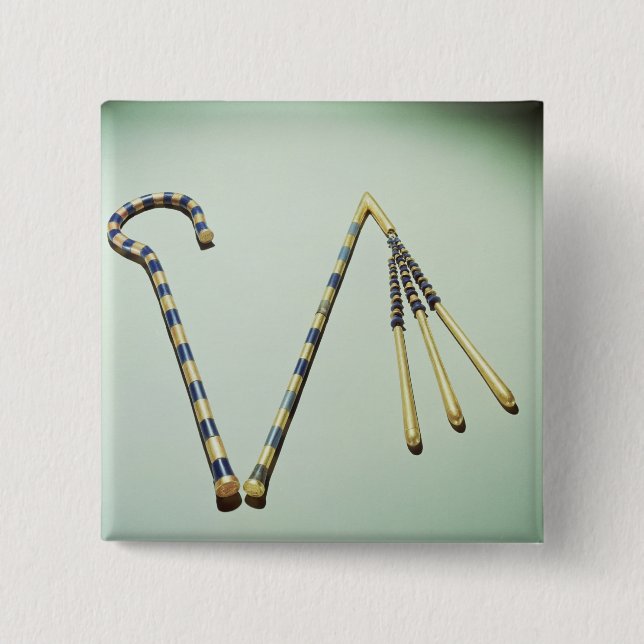 Crook and flail, from the Tomb of Tutankhamun 15 Cm Square Badge (Front)