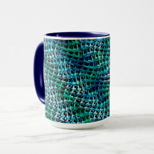 Crooked and wavy burlap sack mesh, greenish cyan mug