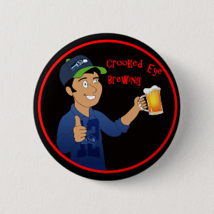 Crooked eye brewing 6 cm round badge