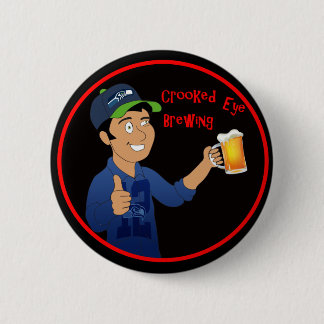 Crooked eye brewing 6 cm round badge