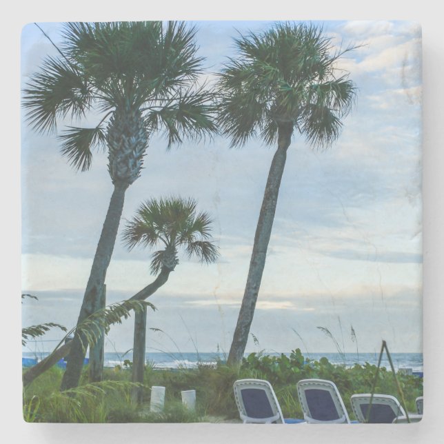 Crooked Palm Trees Stone Coaster (Front)