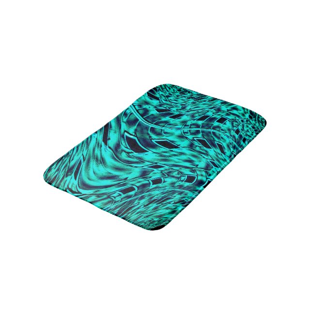 Crooked squares mirrored in cyan image Image Bath  Mat (Angled)