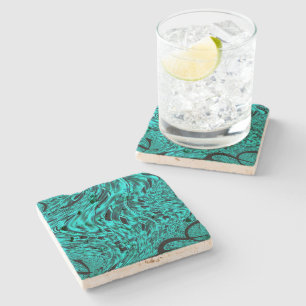 Crooked squares mirrored in cyan or blue image stone coaster