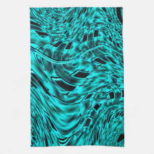 Crooked squares mirrored in cyan or blue image tea towel