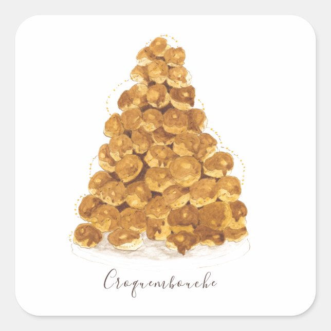 Croquembouche watercolor square sticker (Front)