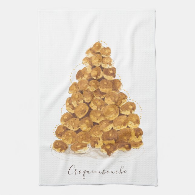 Croquembouche watercolor tea towel (Vertical)