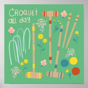 CROQUET ALL DAY Lawn Games Fun Cute Custom  Poster