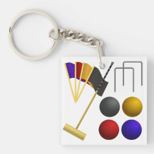 Croquet Equipment Set Mallet Balls Hoops Key Ring