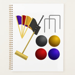 Croquet Equipment Set Mallet Balls Hoops Planner