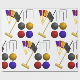 Croquet Equipment Set Mallet Balls Hoops Wrapping Paper