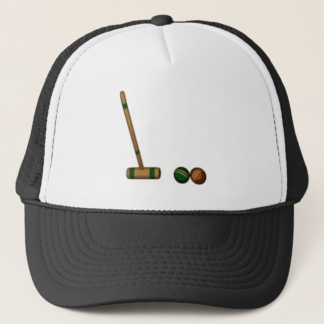 Croquet Mallet and Balls Trucker Hat (Front)