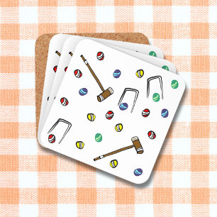 Croquet Mallets Wickets Hand-Illustrated Lawn Game Coaster