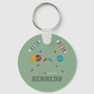Croquet Set Lawn Games Jade Green Key Ring
