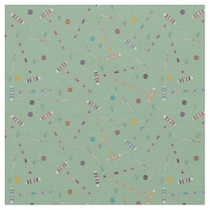 Croquet Set Lawn Games Jade Green Patterned Fabric