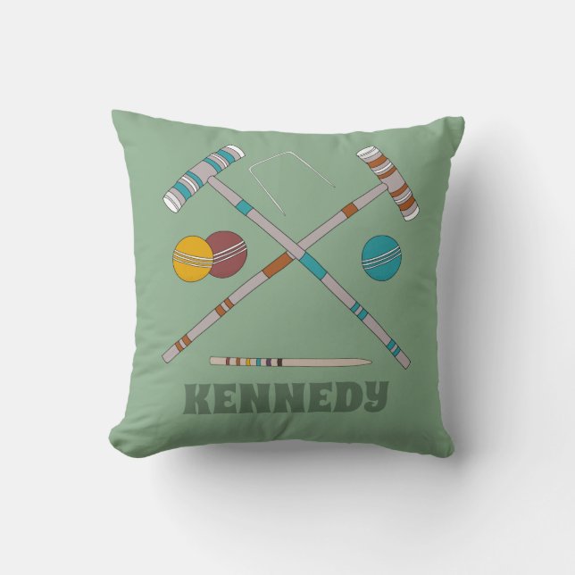 Croquet Set Lawn Games Jade Green Personalised Cushion (Front)