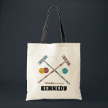 Croquet Set, Lawn Games Personalised Tote Bag<br><div class="desc">Show off your love of croquet wherever you go with this personalised tote bag. It features illustrations of croquet mallets,  balls and other gear with a name below in bold black lettering.</div>