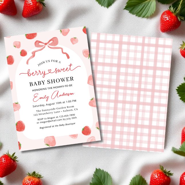 Croquette Berry Sweet Bow Strawberry Baby Shower Invitation (Creator Uploaded)