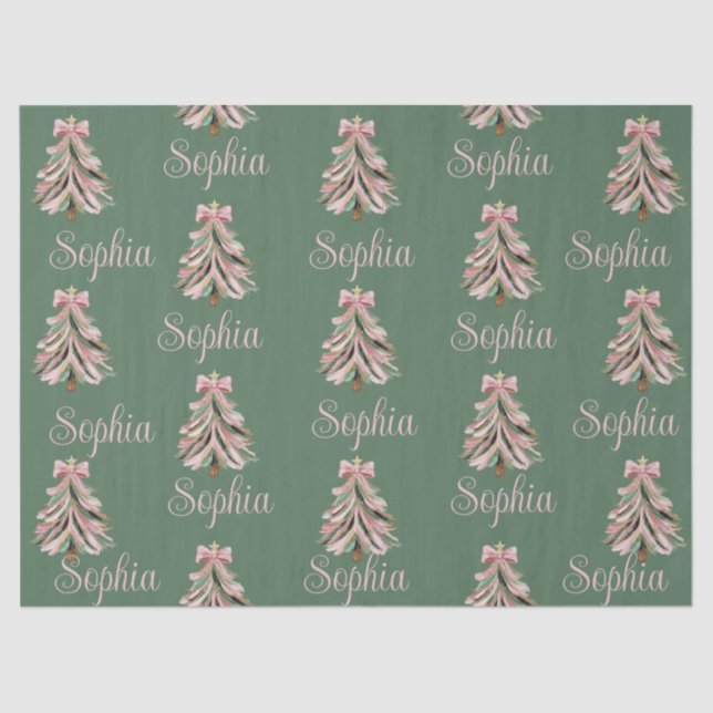 Croquette Bow Christmas Tree Personalized Name Tissue Paper (Front)