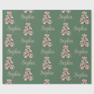 Croquette Bow Christmas Tree Personalized Name Wrapping Paper