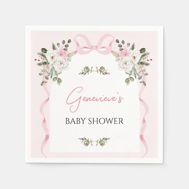 Croquette Pink Bow Arch Baby Shower Paper Napkin (Front)
