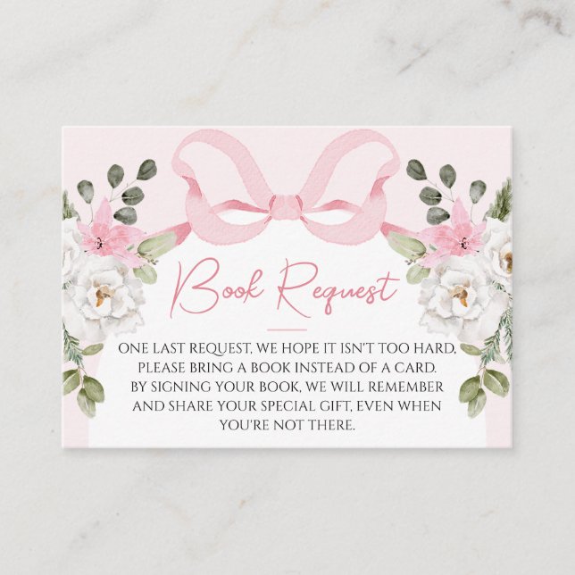 Croquette Pink Bow Baby Shower Book Request Insert (Front)