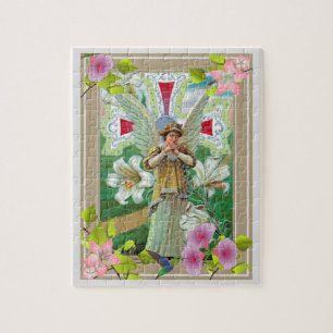 Cross And Angel Praying Jigsaw Puzzle