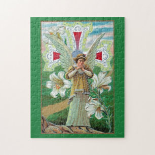 Cross And Angel Praying Jigsaw Puzzle