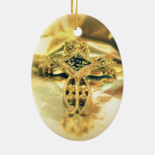 Cross and Bible Quote - Christmas Ceramic Ornament