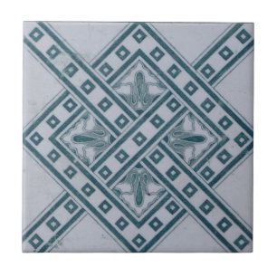 Cross and Blue Grey Squares Weave Ceramic Tile